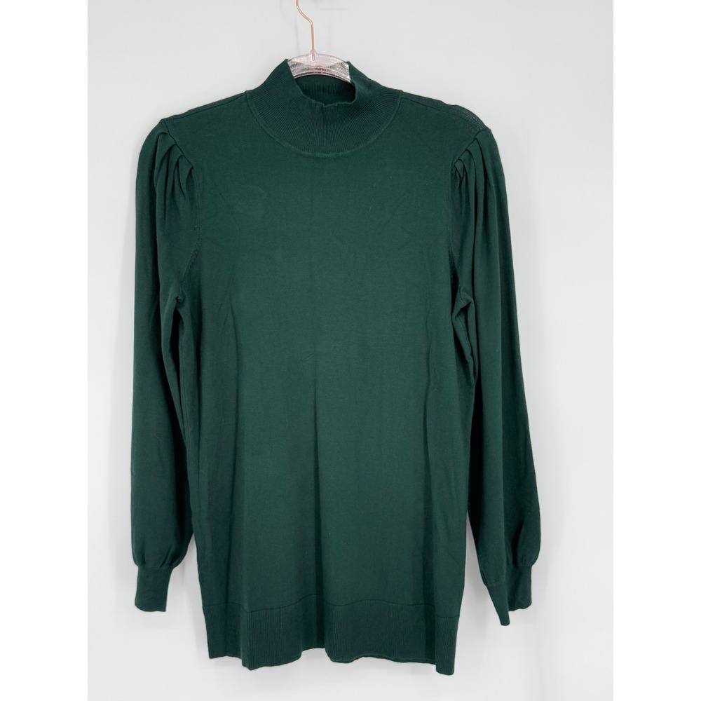 NY&C‎ New York & Company Sz L Women's Dark Green Mock Neck Puff Sleeve Sweater